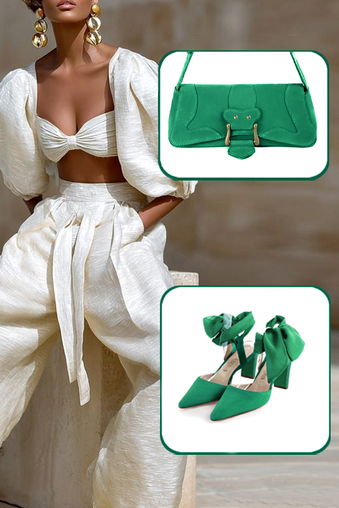 Dress closed-toe heels ankle scarf in emerald green leather with medium spool heels and tapered toe - Top view